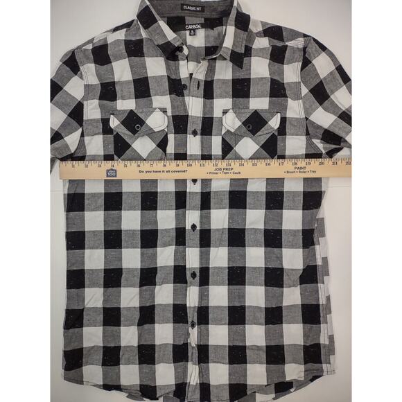 Carbon Classic Fit Long Sleeve Black White Bold Plaid Shirt Mens Size L *READ - Picture 5 of 9